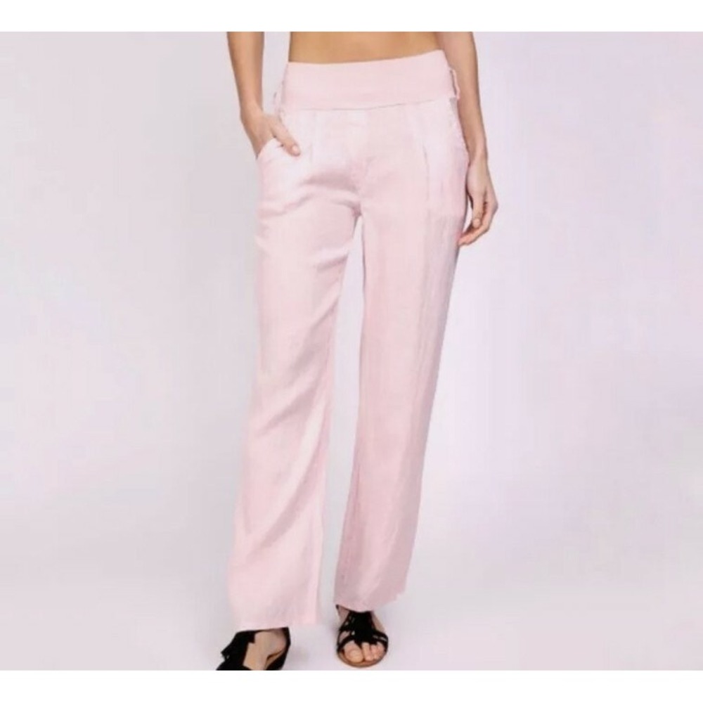 Ornella Paris Women's Taupe Stretch Waist Lounge Linen Pants Size 2XL